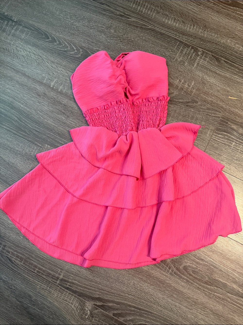 Strapless Ruffle Tiered Mini Dress - Hot Pink